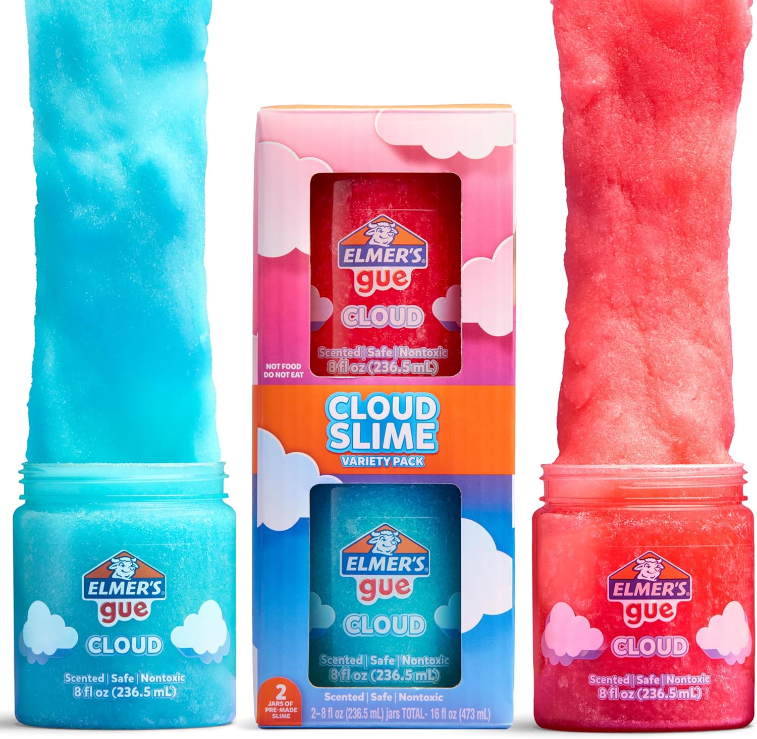 Elmer's Cloud Slime GUE, 8 oz., Blue/Pink, 2/Pack, Premade Slime with Drizzly Effect, Scented, Ready to Play, No Mixing Required