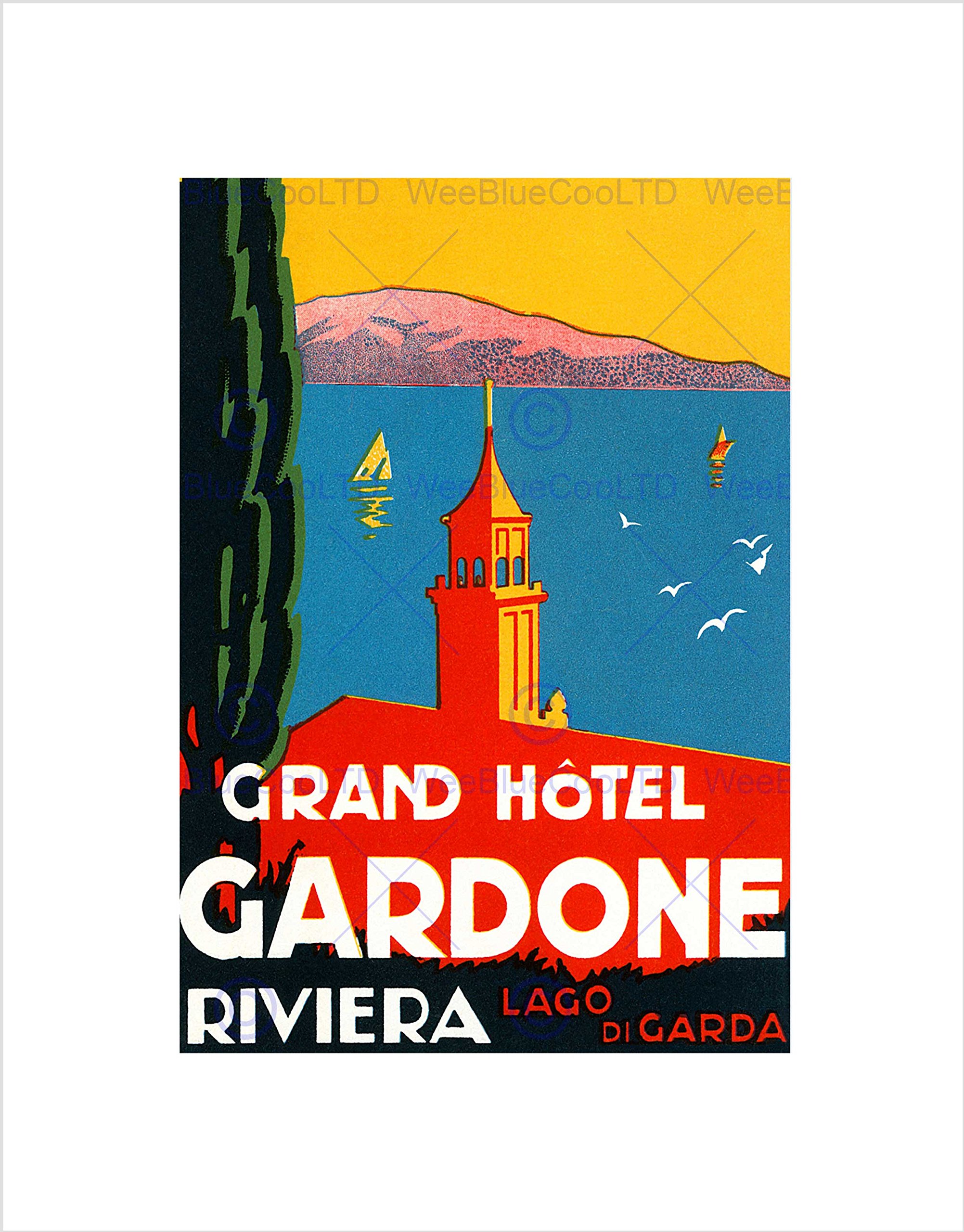 Wee Blue Coo AD TRAVEL GRAND HOTEL GARDONE RIVIERA LAGO DI GARDA FRAMED ART PRINT B12X6231