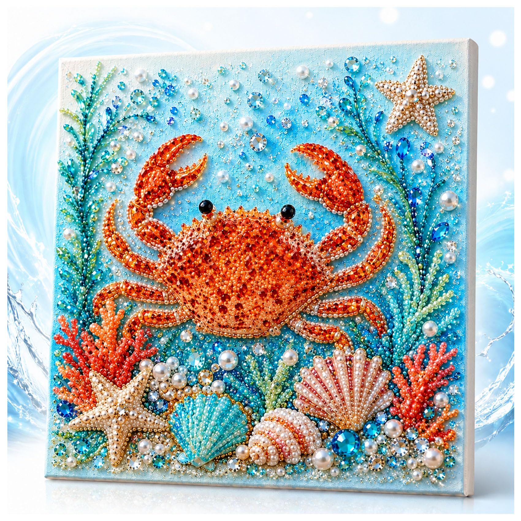 Jeeeun Ocean Theme Pearl Art DIY Kit, Pearl Art Kits for Adults and Beginners with 3D Resin Pearls and Rhinestones, Coastal Wall Decor (Crab)