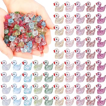 120pcs Mini Ducks Mini Glitter Resin Ducks Little Ducks Mini Resin Animal Figure Fairy Garden Accessories Micro Landscape Aquarium Ornament Kit Dollhouse Decor Craft