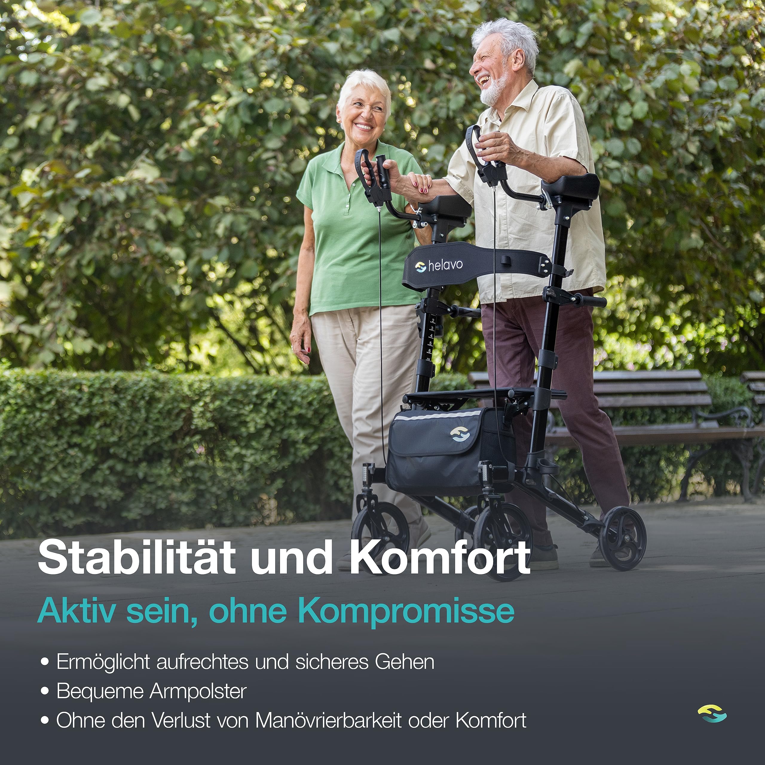 Helavo faltbarer Arthritis-Rollator mit gepolsterten Unterarmstützen - Leichter Aluminium Stand Up Walker mit weichen Armlehnen und Sitz