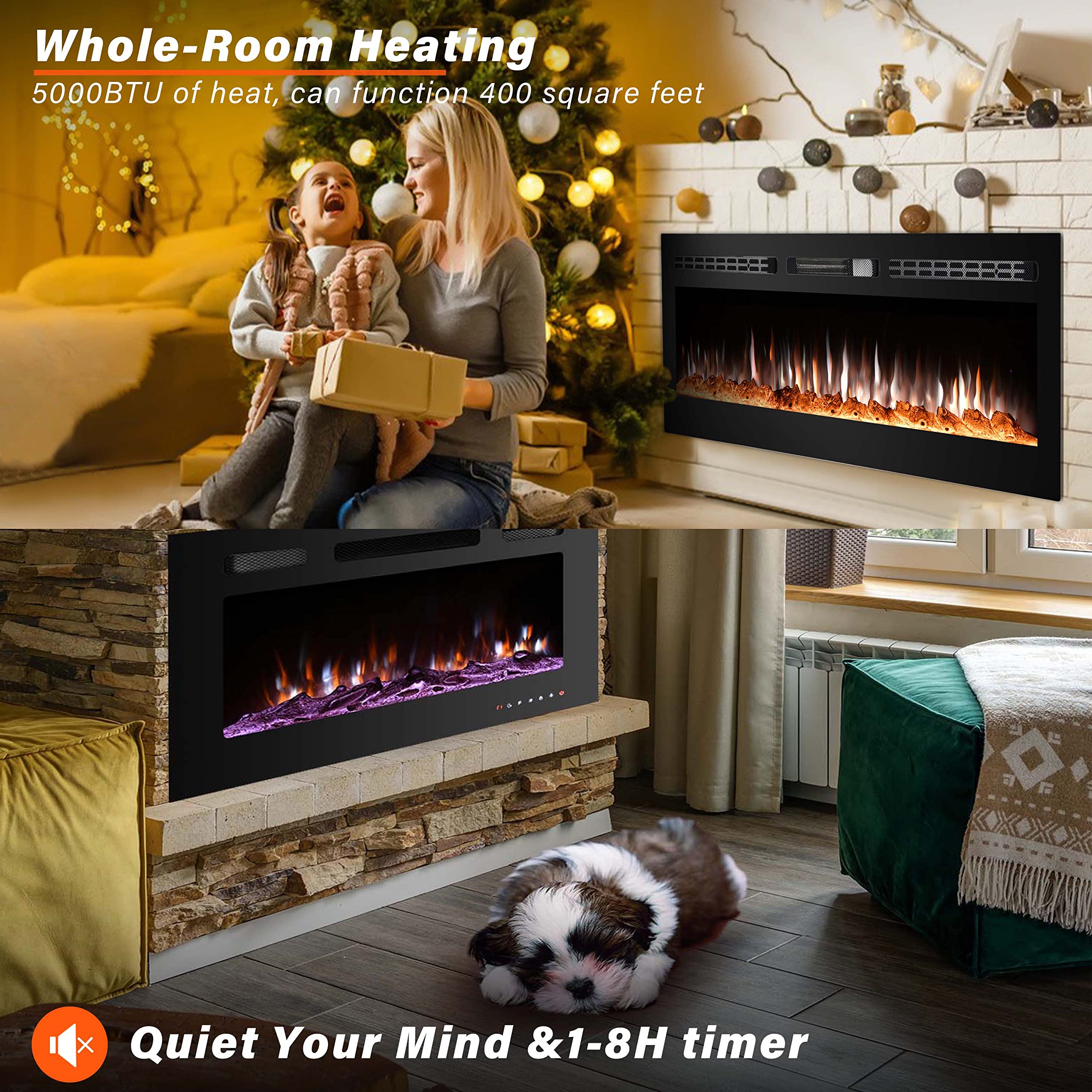 Amazon.com: Homajor 40 inch Electric Fireplace Inserts, Electric Fireplace  Wall Mounted, Led Fireplace, Recessed Fireplace, 12 Flame Colors, Remote  Control w/Timer : Home u0026 Kitchen