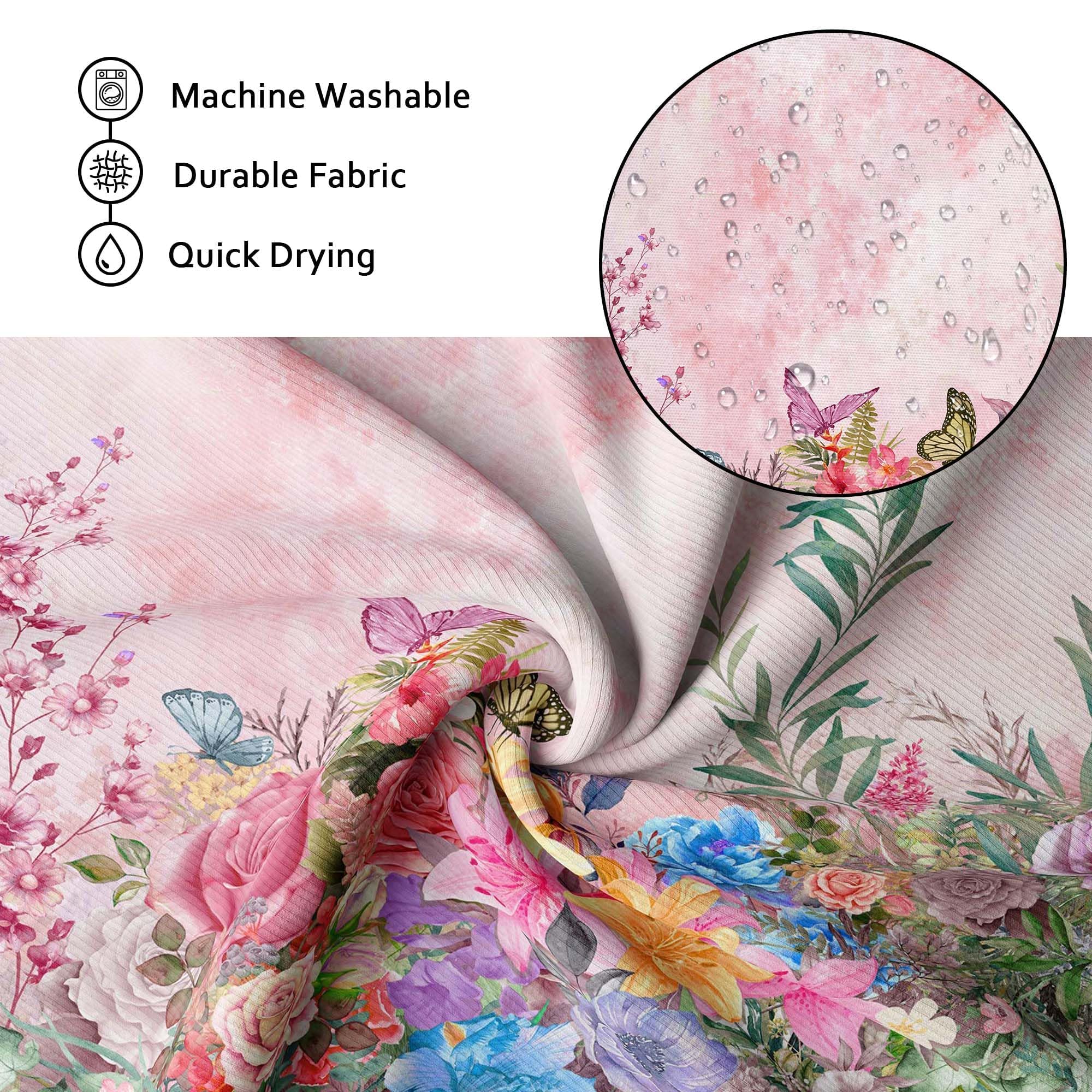 Rideau de Douche Rose printanier à Motif Floral et botanique, imperméable, avec Crochets, 244x200cm(LxH)