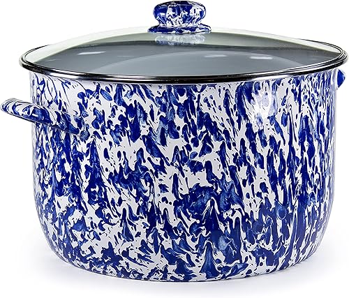 Golden Rabbit Sopa esmaltada o olla de caldo, 18 cuartos de galón, remolino de cobalto