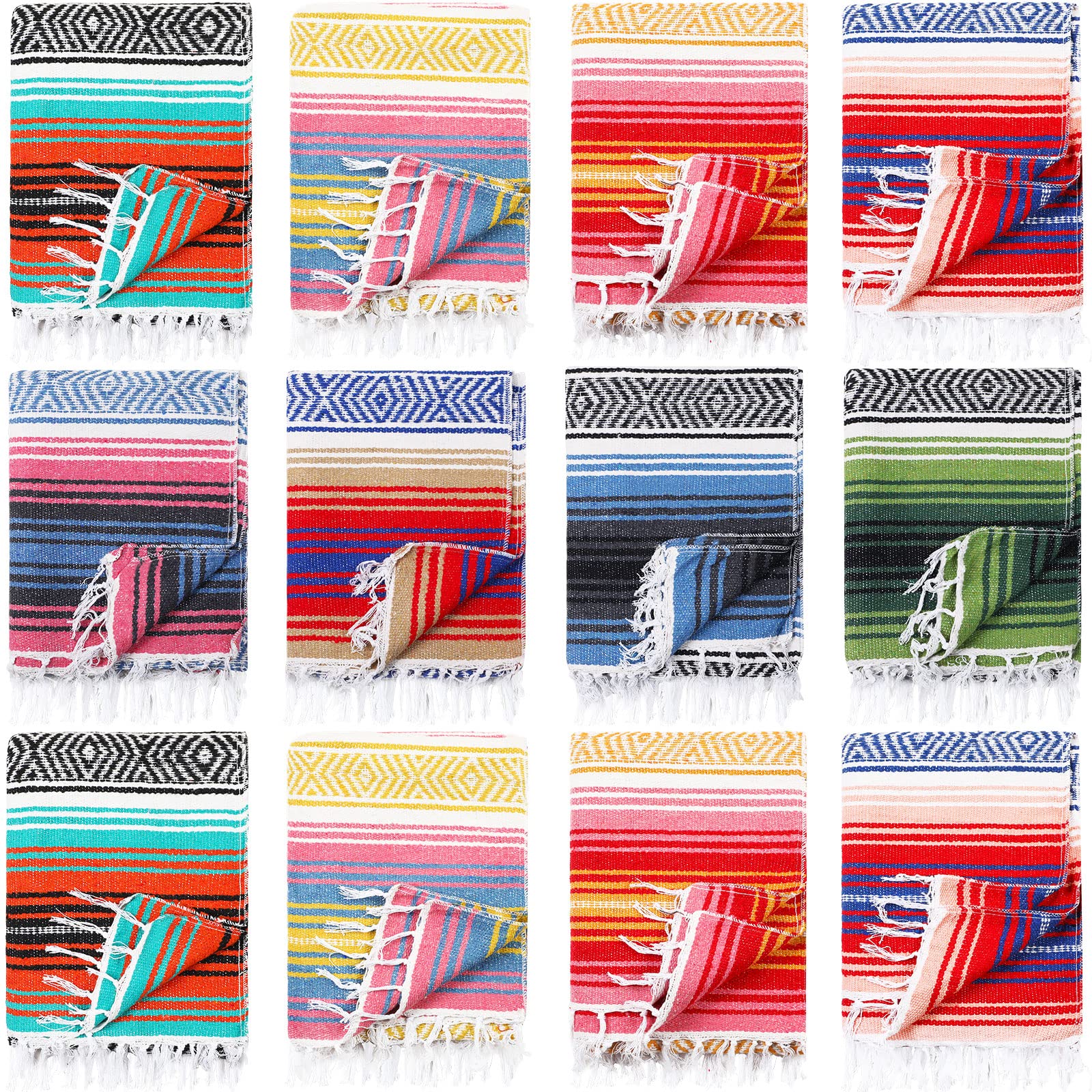 Macarrie Mexican Beach Blankets Bulk Large Thick Serape Blanket Colorful Striped Yoga Blanket Authentic Mexican Blanket Park Blanket for Outdoor Beach Park Picnic Car Couch Home (Bright Colors)