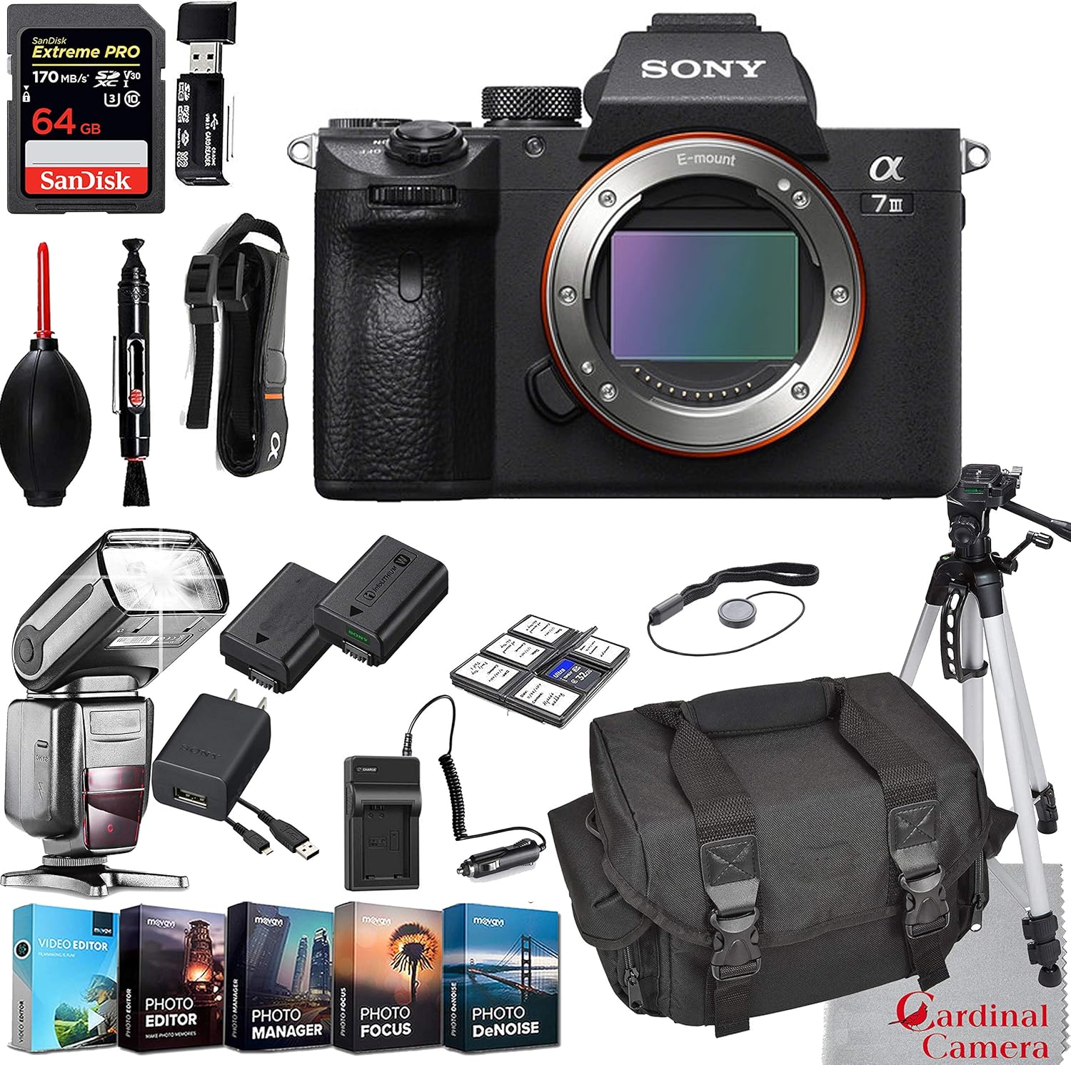 Sony Alpha a7 III Mirrorless Digital Camera Body Bundle + Extreme Speed 64GB Memory (24 Items)