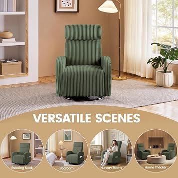 Yaheetech 360 Swivel Glider Chair for Nursery, Rocking Chair Nursing Chair with Side Pockets, Corduroy Glider for Living Room with High Back Dark Green