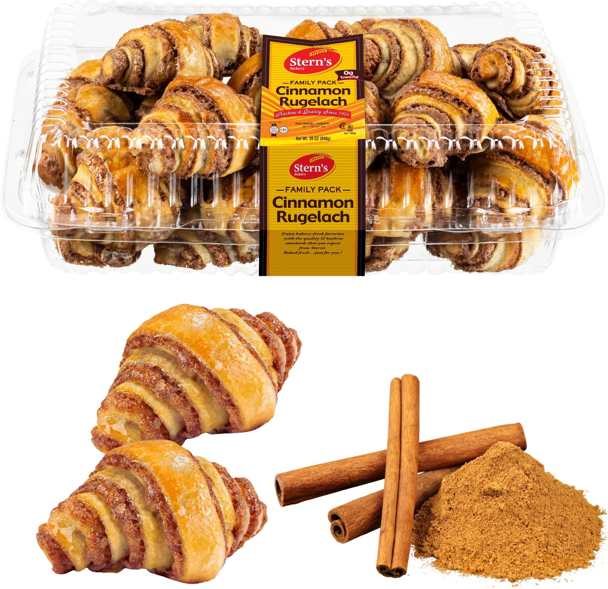 Cinnamon Rolls | Cinnamon Buns | Breakfast Pastry | Approx 20 Rugelach Pastries Cinnamon Croissants | Preservative Free & No Coloring Added | Dairy & Nut Free | 19 oz Stern’s Bakery