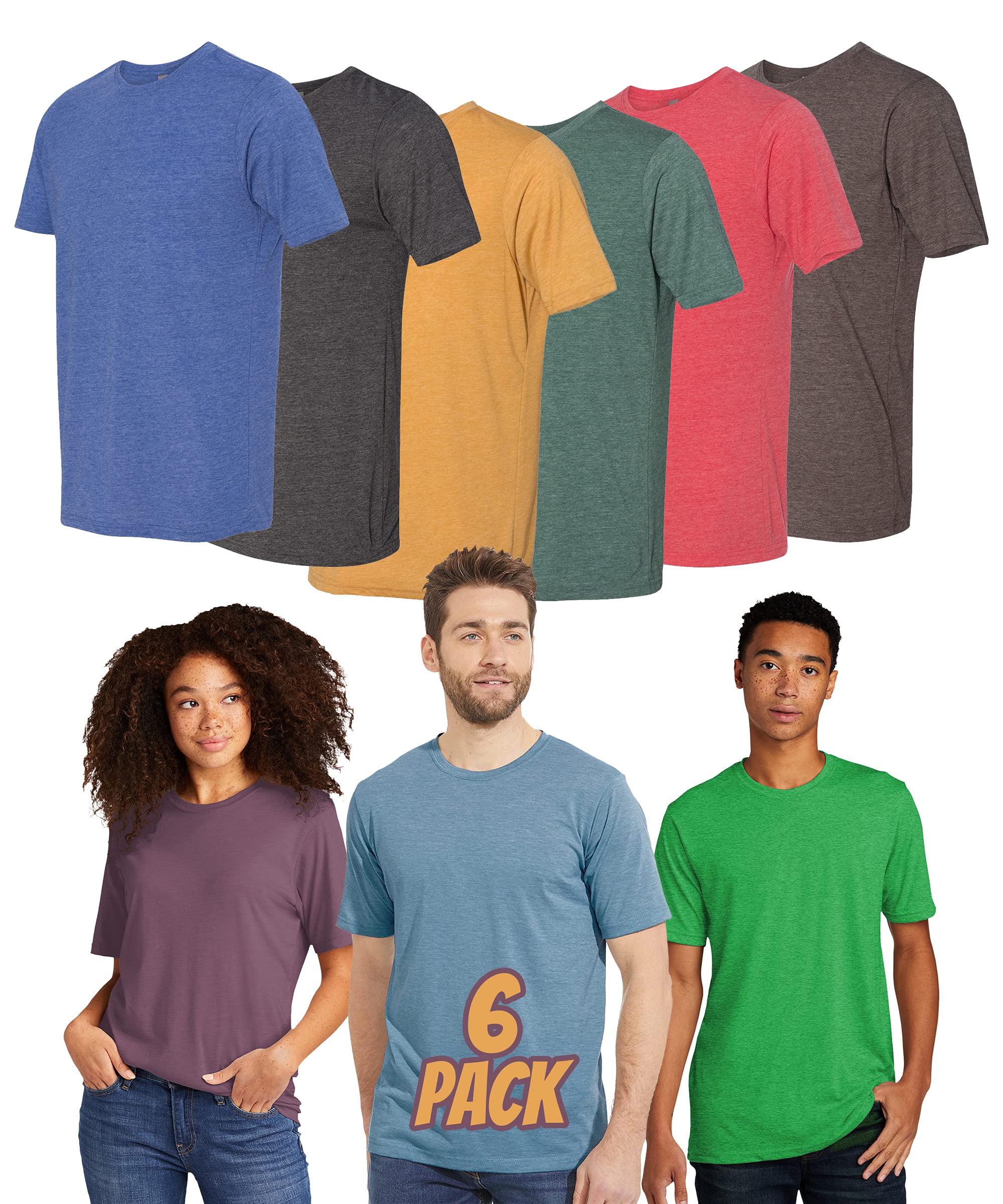 Next Level6200 Multipack Men Bulk Bundle Polyester/Cotton T-Shirt 3 | 6 | 10 Pack - Short Sleeve Crewneck Tees for Adults