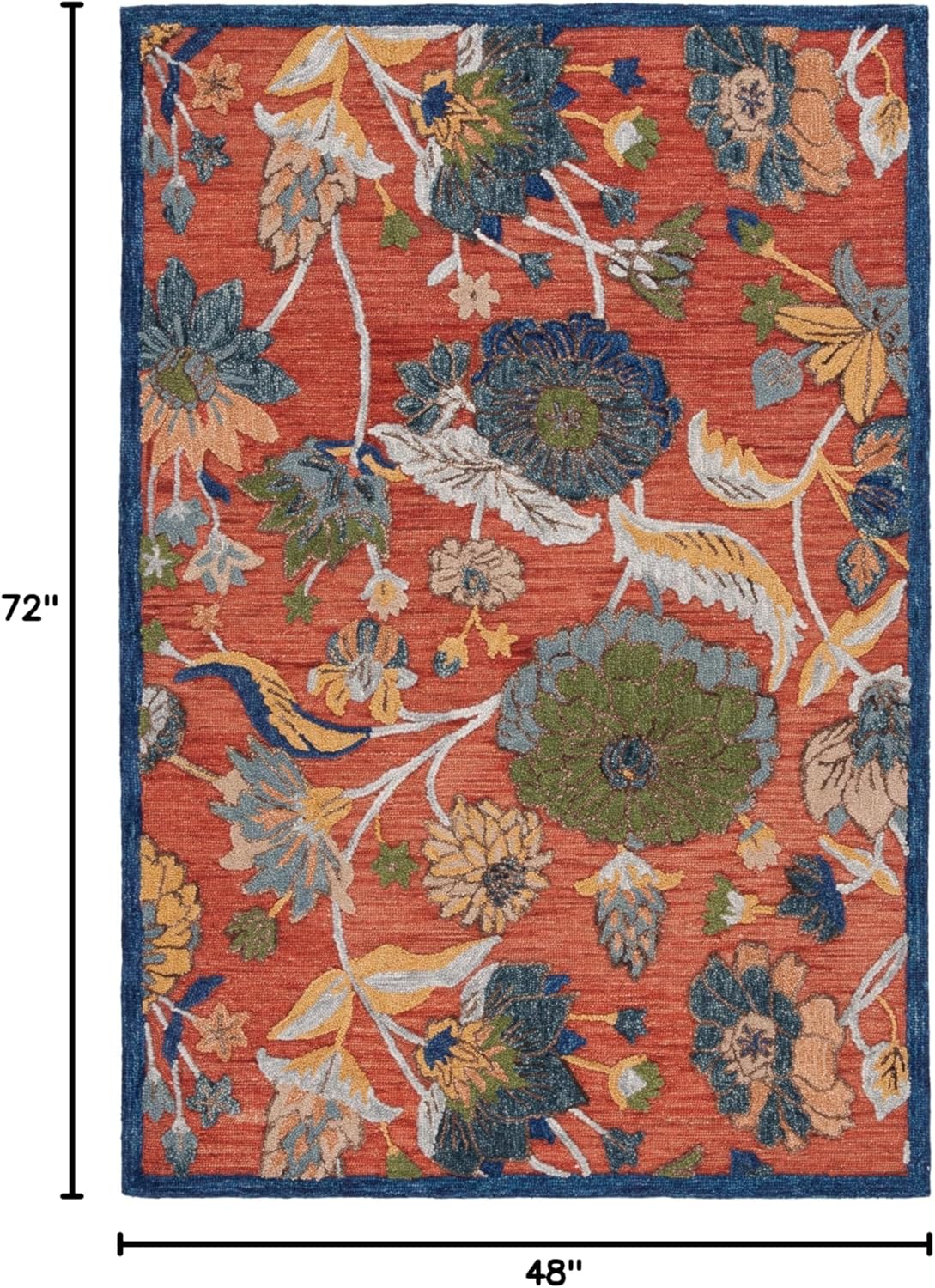 Safavieh Blossom Collection Accent Rug - 4' x 6', Orange & Blue, Handmade Wool, Ideal for The Living Room, Bedroom, Dining Room (BLM567P-4)