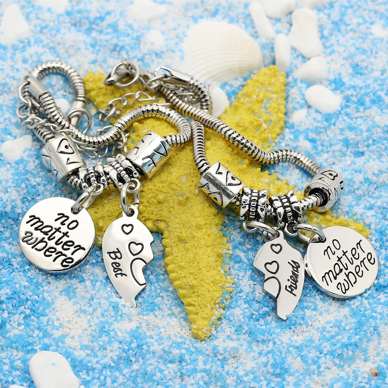 lauhonmin 2pcs BBF Best Friends No Matter Where Compass Split Broken Heart Double Bracelets Set Friendship Gift