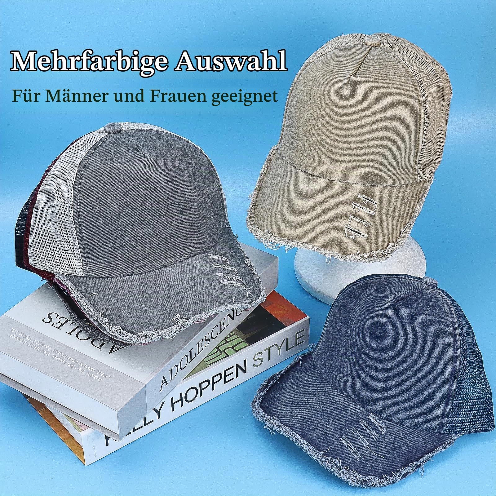 24er Pack Baseballkappe Damen & Herren - Vintage Basecap verstellbar - Retro Baseball Cap im Distressed Look - 6 Farben Mesh Trucker Kappe aus gewaschener Baumwolle - Set für DIY & Events