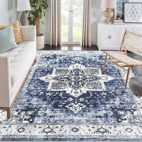 Miniatura 9 de Alfombra vintage para entrada, pasillo, lavable a máquina, para interior, con estampado, envejecida, de pelo bajo, no desprende pelusa, alfombra