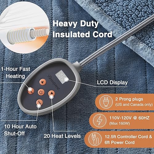 Vista 158 de Beautyrest - Manta Eléctrica Reversible de Felpa ultraligera - Manta Eléctrica, Regulador de Múltiples Niveles de Calor Acogedor Sofá Sala de Estar