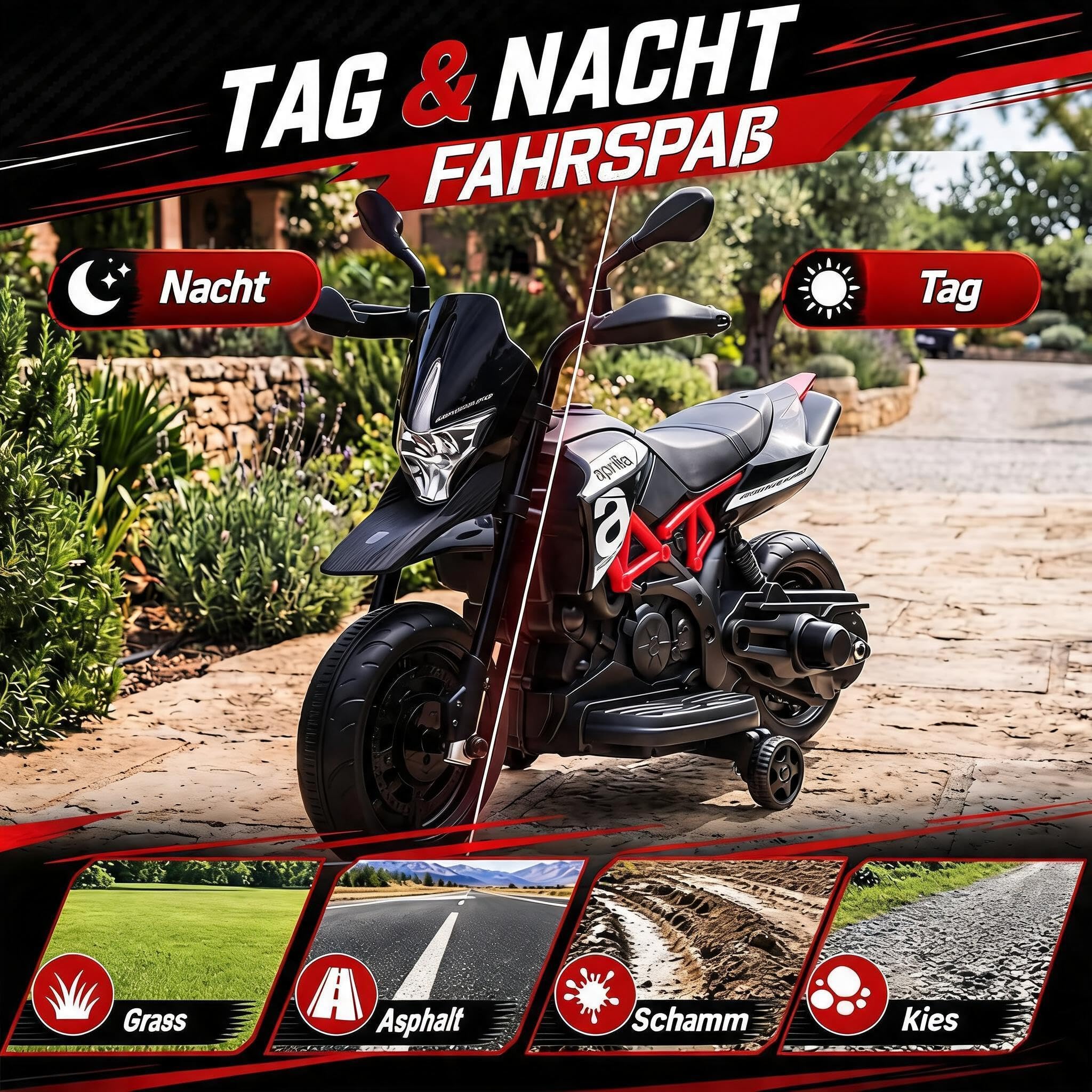 GarveeHome Kinder Elektro Motorrad Aprilia 6V 4,5Ah - 3km/h