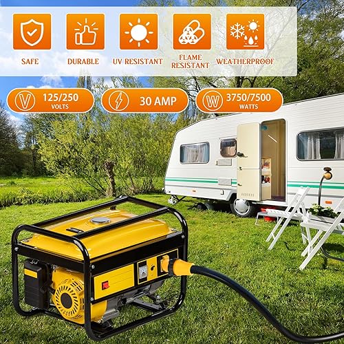 Miniatura 4 de Kanayu NEMA L14-30P a SS2-50R RV Adaptador de generador de energía marina, generador de bloqueo de 4 clavijas 30A L14-30P macho a 50A Marine Shore