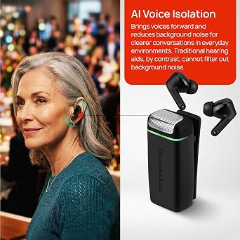 Studebaker AI Hearing System - 2 Clip-On Mics, 2 Earbuds, AI Processor, TV Base, 7-Step Volume Control & Rechargeable Device