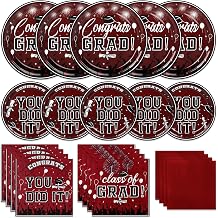 200 Pcs Graduation Party Plates and Napkins 2026 Graduation Decoration Maroon Disposable Paper Plates Luncheon Napkins for Class Party Decoration,Serve 50 Guests