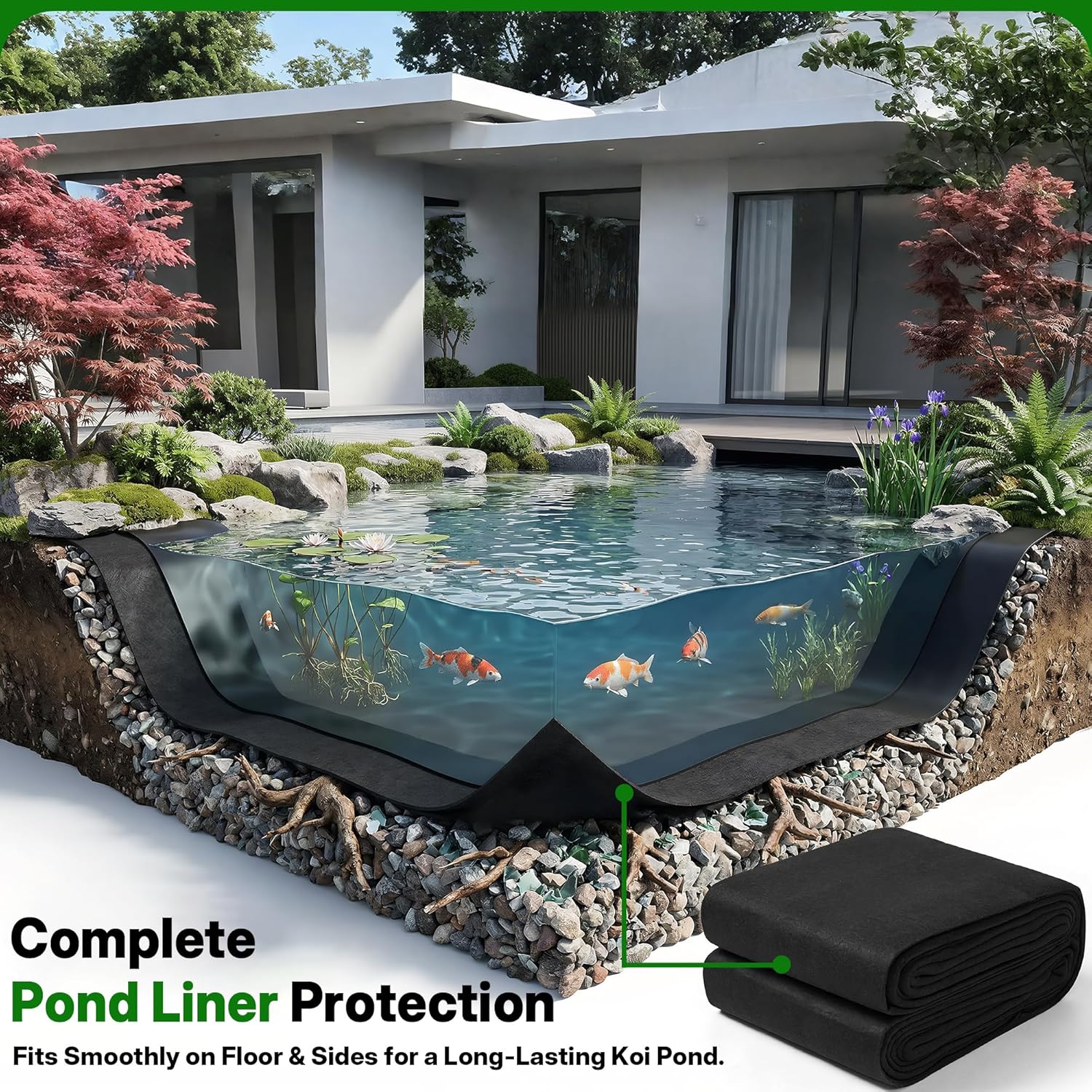 10 X 15ft Heavy Duty Pond Liner Underlayment, 200g Non Woven Geotextile Fabric Pond Liners for Outdoor Ponds for Koi/Duck/Fish Pond Underlayment Fabric for Garden Waterfall, French Drain