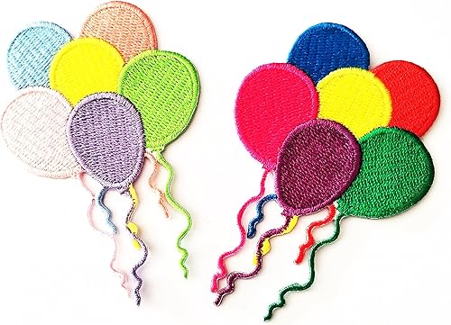 HHO - Juego de 2 piezas de globos coloridos para fiesta, parche para planchar con logotipo de dibujos animados para planchar en coser, letrero de