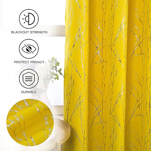 Miniatura 6 de Tony's collection Cortinas amarillas para sala de estar, cortinas de oscurecimiento de habitación, cortinas térmicas, paneles de bloqueo de luz con