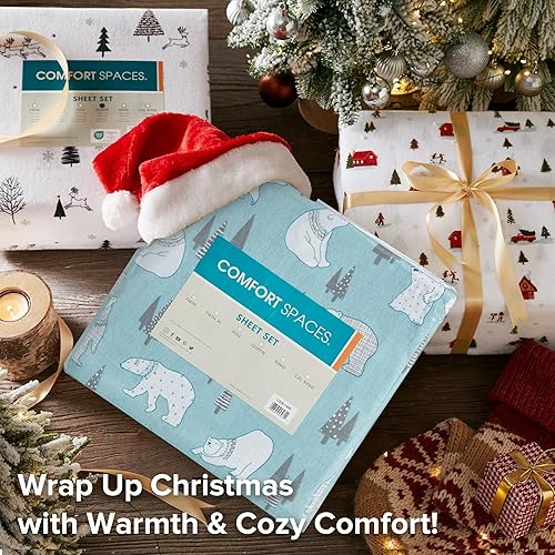 Miniatura 6 de Comfort Spaces - Juego de cama de franela de algodón cálido y transpirable con sábanas de bolsillo profundo y fundas de almohada, individual, azul