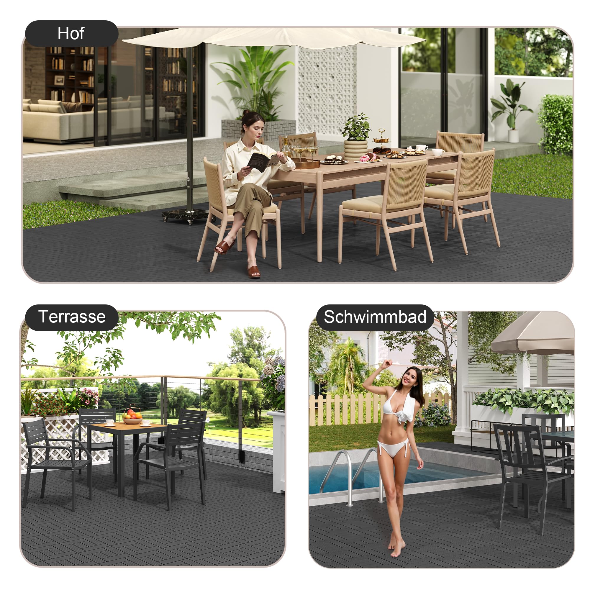 Laneetal WPC Fliesen 22er Set für 2 m², Balkonfliesen 30x30 cm, Terrassenfliesen Klicksystem, Klickfliesen Terrasse Balkon, Bodenfliesen Bodenbelag für außen, Grau