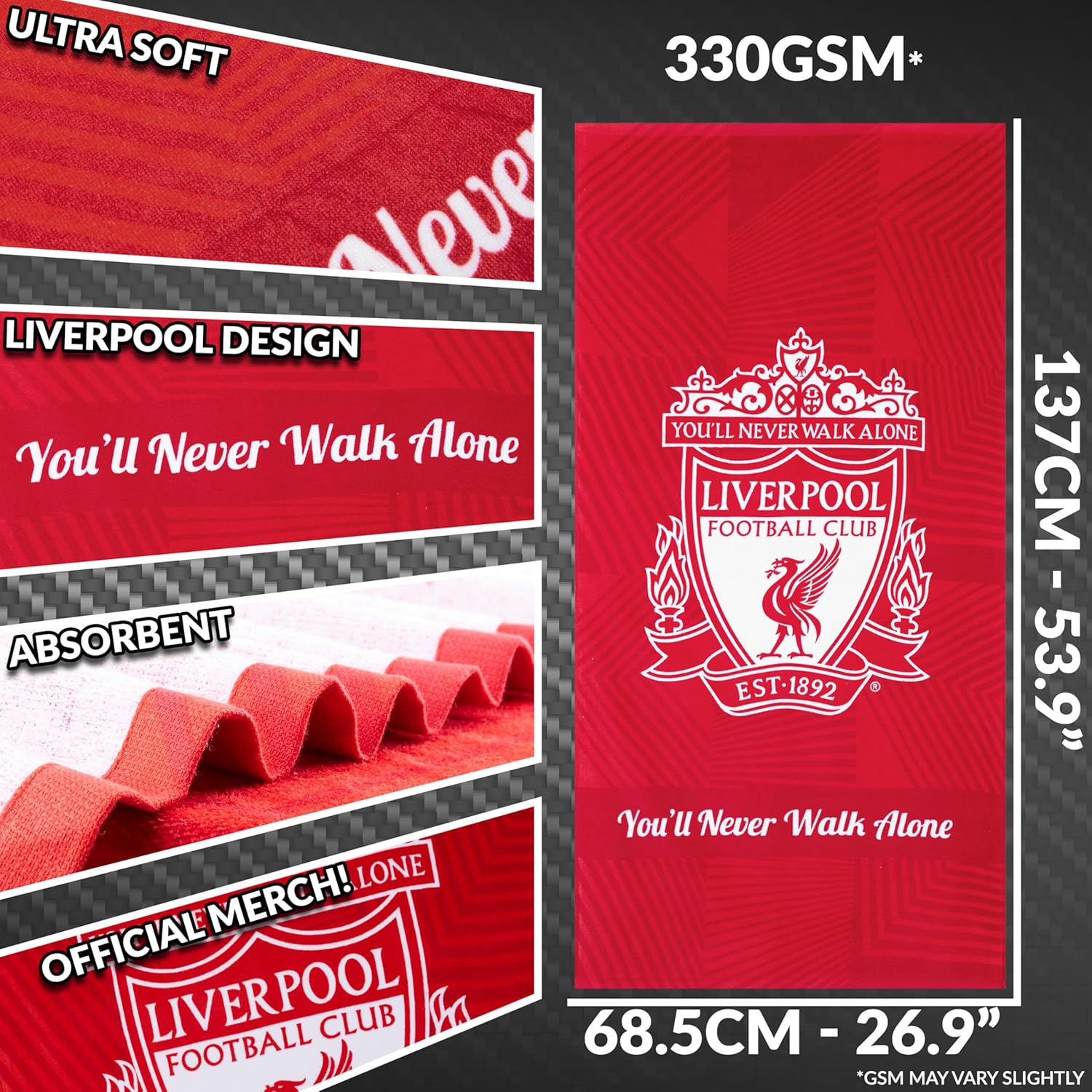 Liverpool F.C. Beach Towel for Men Women Teens Boys 100% Cotton Swimming Pool Bath Towels Travel Essentials Quick Dry Absorbent 54x27 (Red)