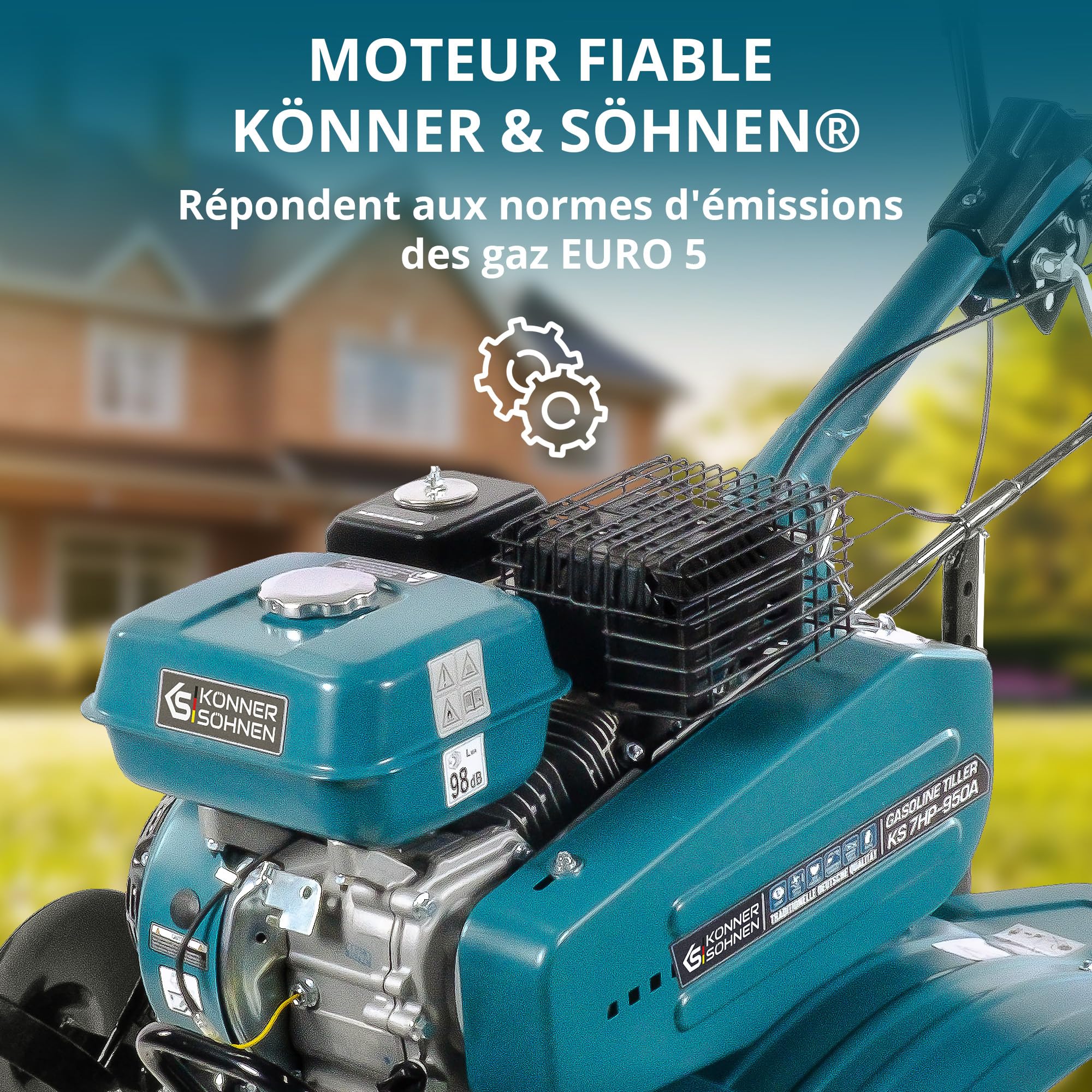 Könner & Söhnen KS 7HP-950A, Cultivateur à Essence cylindrée 212 cm3, Motoculteur de Jardin, de Labour Max. 31 cm, motobineuse pour parcelles familiales, parterres de Fleurs et parcelles de Jardin.