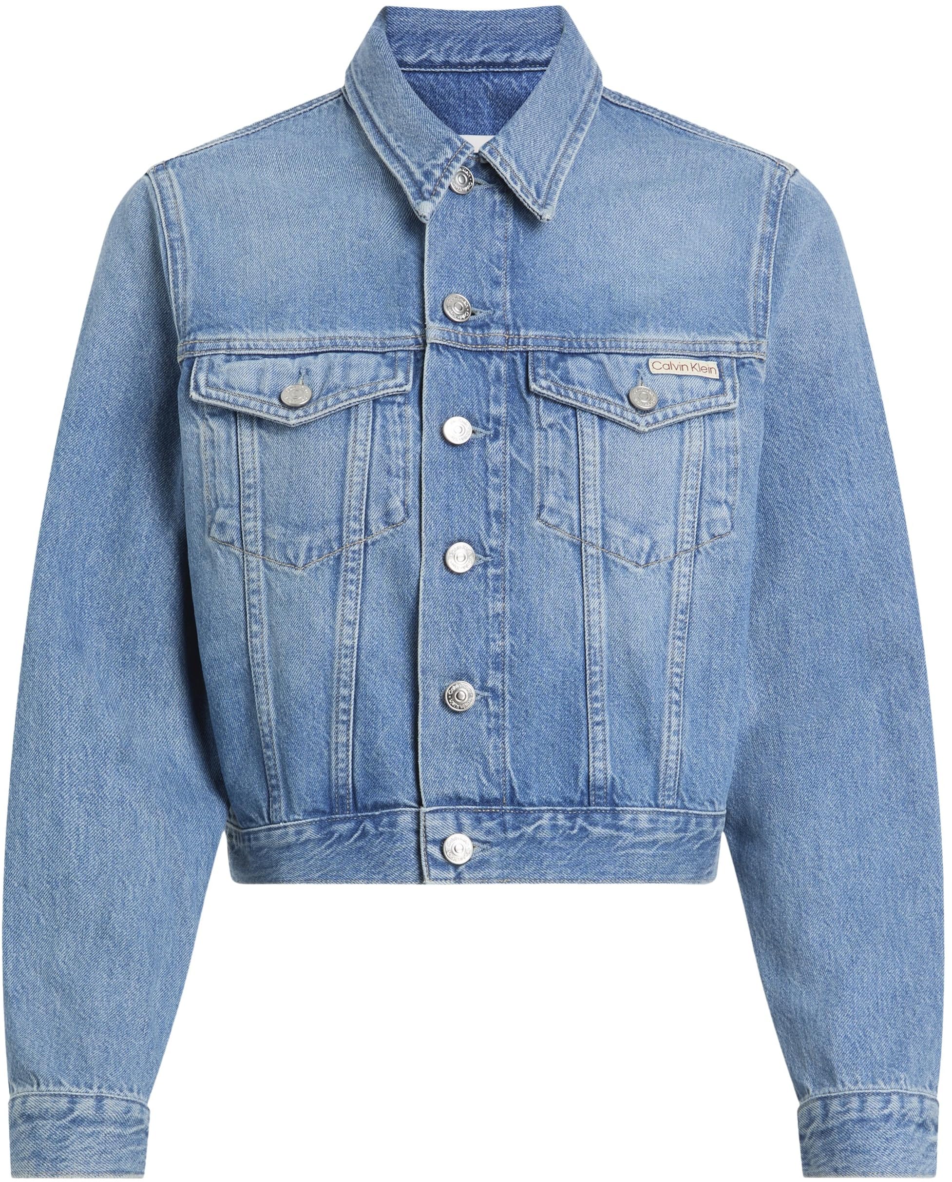 Calvin Klein Donna Giacca in Jeans Cropped 90’S Denim Trucker con Taschini sul Petto