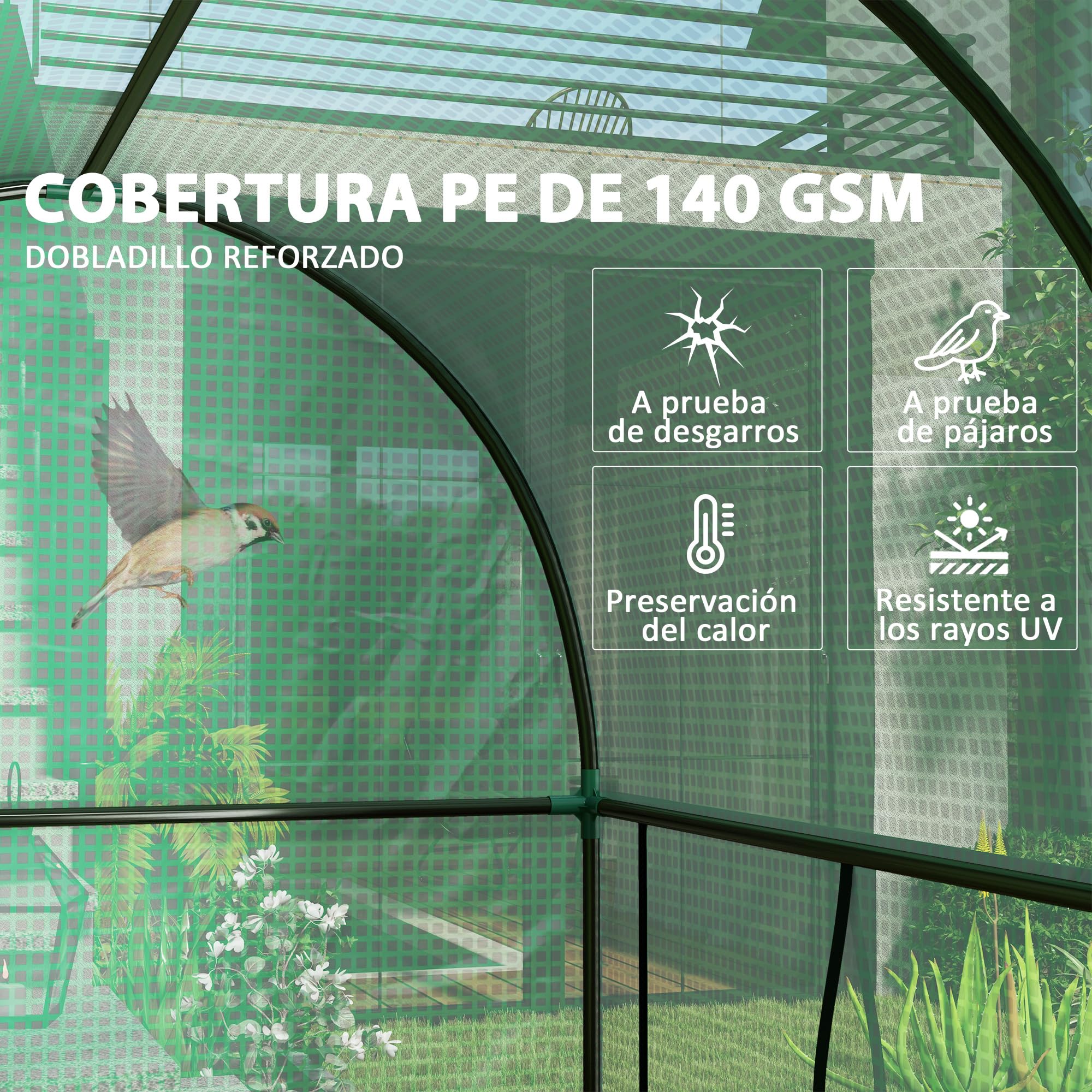 Outsunny Invernadero de Exterior Invernadero de Jardín con 2 Puertas Enrollables con Cremallera Marco de Acero y Cubierta de PE 140g/m² Anti-UV Impermeable para Plantas Flores 200x100x178 cm Verde