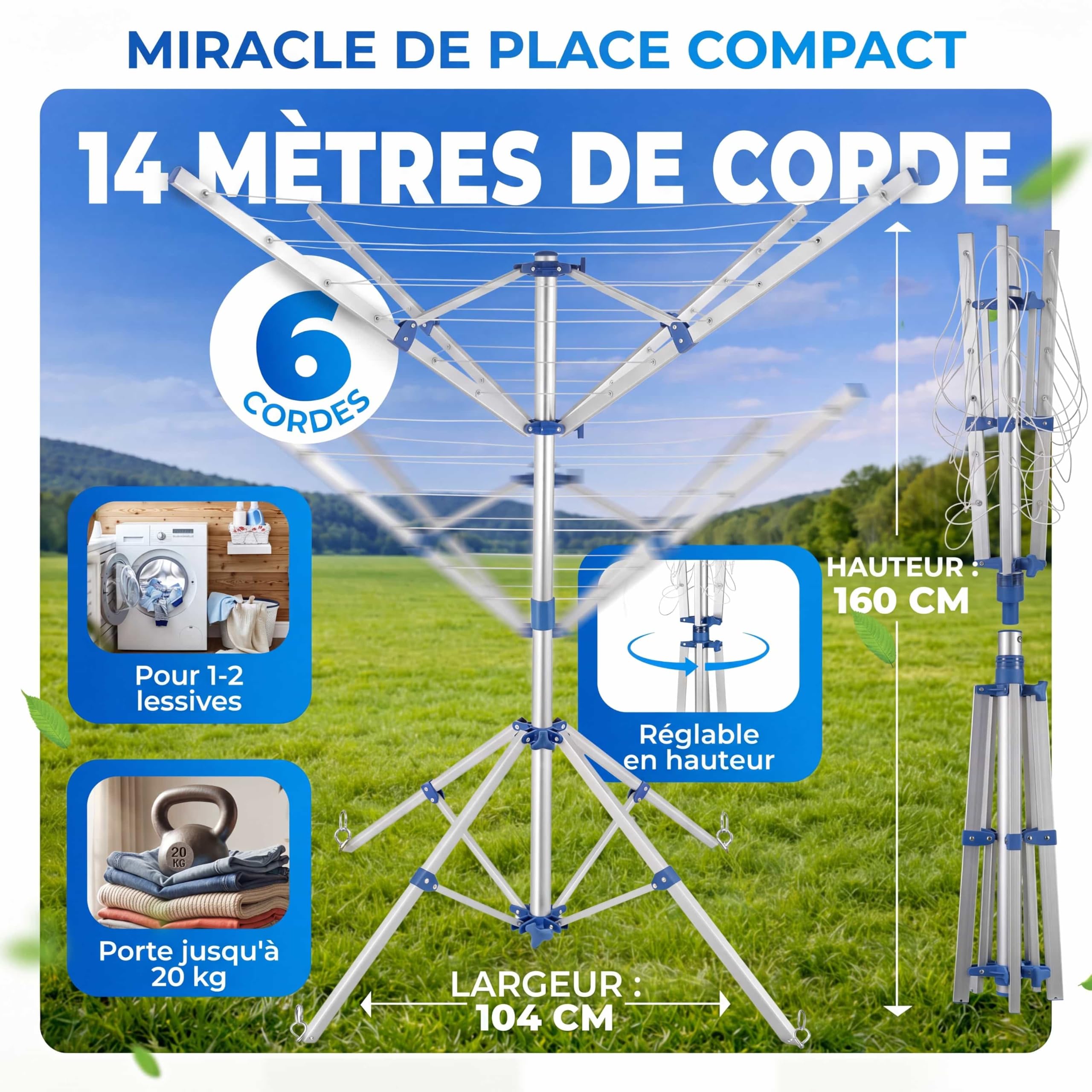 Monzana Sechoir A Linge Pliable Type Parapluie 14 M