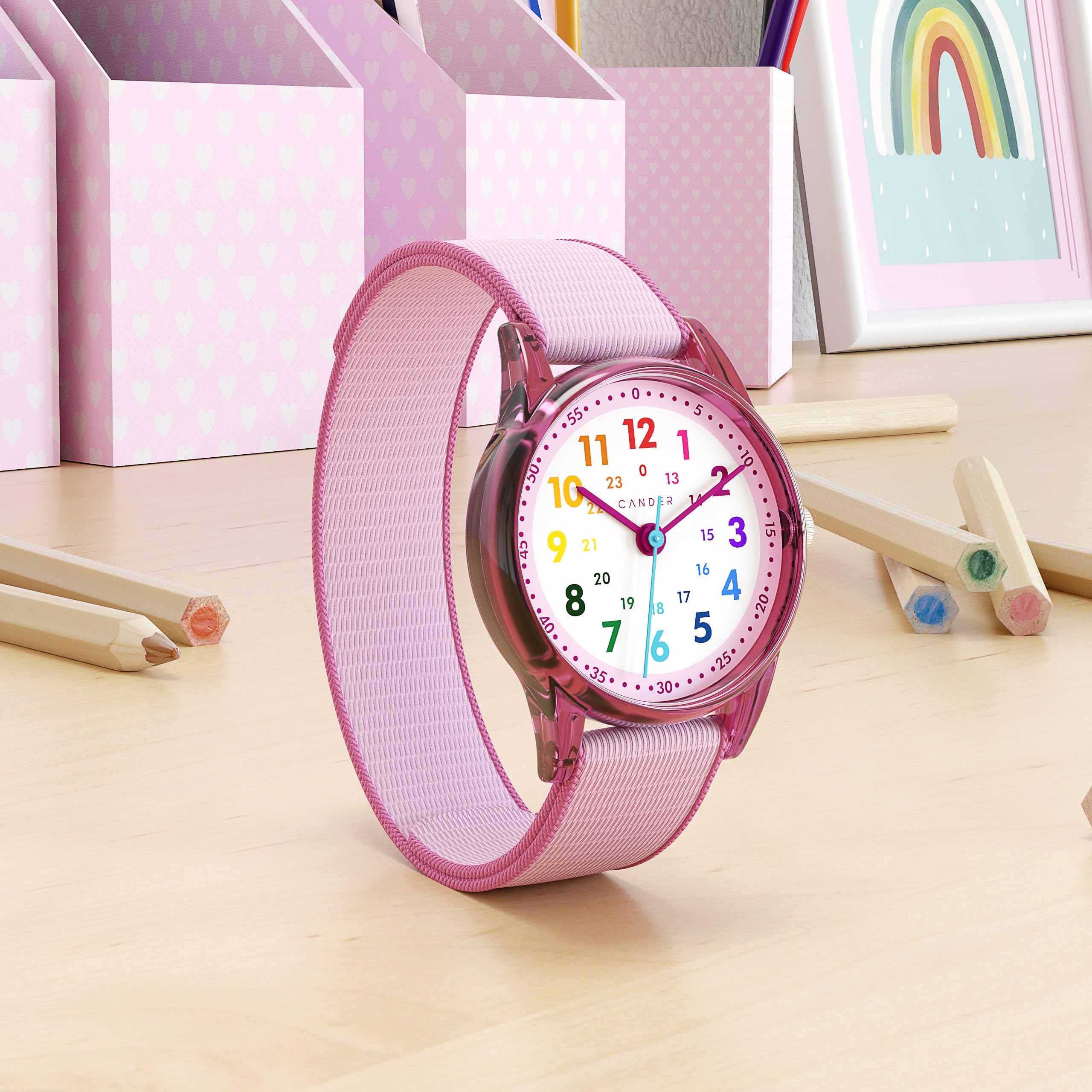 Cander Berlin MNA 0130 F - Reloj de pulsera infantil con velcro, resistente al agua, 3 ATM, analógico, color rosa