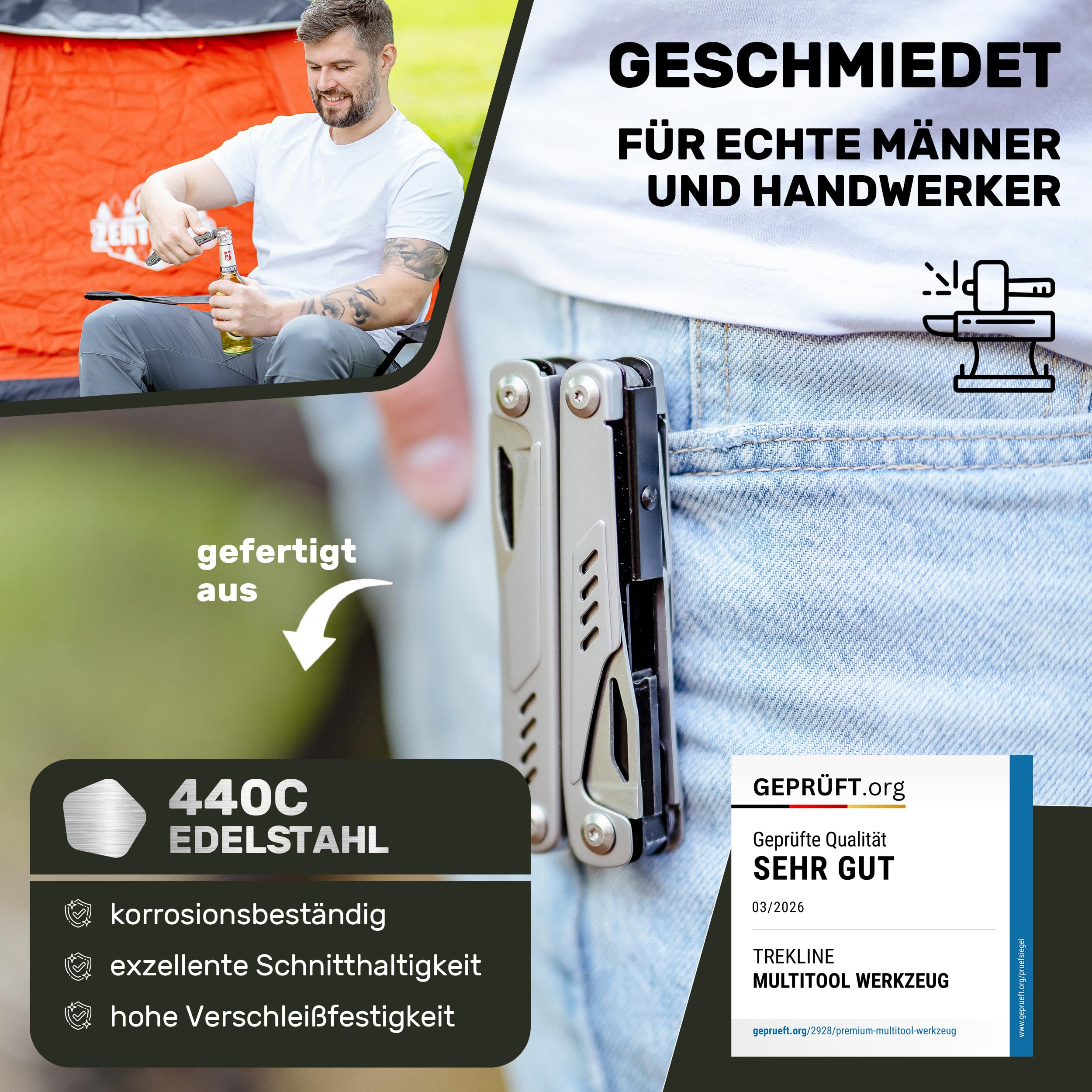 Pince Multifonction en Acier Inoxydable 440C, Multi-Outils Pliant de Poche pour Camping, Randonnée, Pêche et Bricolage (Trail Titan)