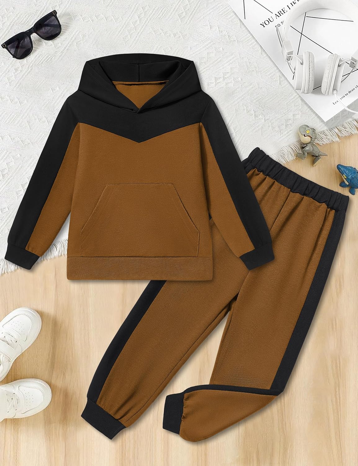 Boys Clothes Long Sleeve Hoodie and Pants Color Block Sweatsuits 2 Piece Boy Fall Winter Outfits Set 5-10T