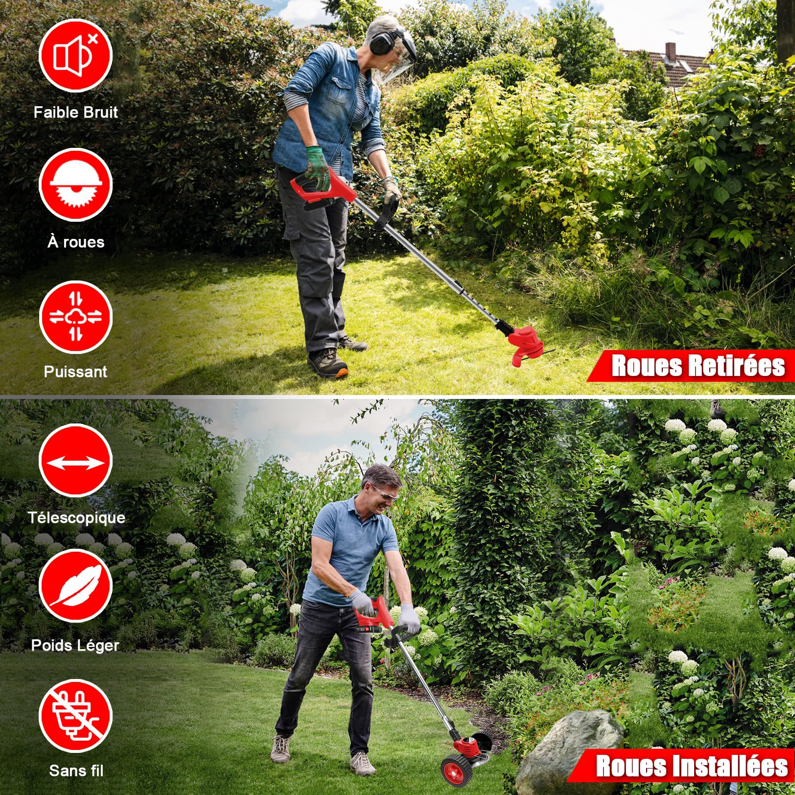 Decespugliatore A Batteria 21V - 2 Batterie 4.0Ah, 4 Lame, Ruote Regolabile | Taglia Erba E Arbusti - Foto 10