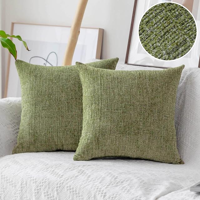 Home Brilliant Green Cushion Covers for Scatter Cushions, Decorative Chenille Square Pillow Cases 45 x 45 with Invisible Zipper, Pack of 2, (45cm x 45cm, Fresh Grass Green)