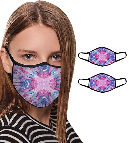 Paquete de 2 máscaras de tela con diseño, clip de nariz ajustable, bolsillo de filtro, máscara facial de algodón de 3 capas