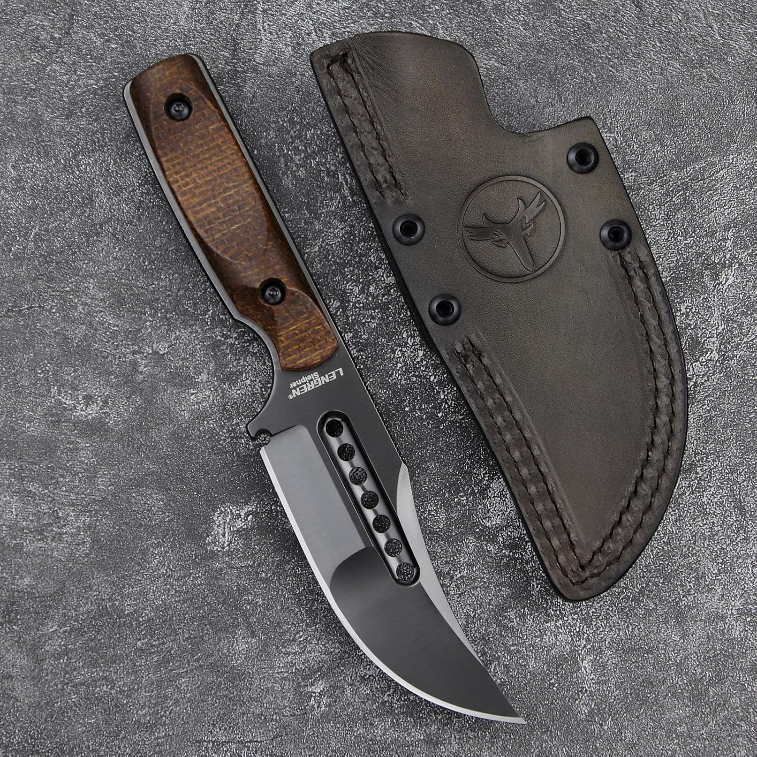Persian Fixed Blade Knife - 4.13" Blade Sleipner Steel Tactical & Hunting Knife with Leather Sheath, Full Tang, 6mm Thick, G10 & Linen Micarta Handle for Outdoor Survival (Brown linen DLC coating​)