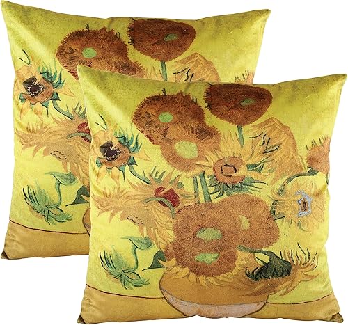 Rely+ Vincent Van Gogh - Juego de 2 fundas de almohada decorativas con estampado de girasoles de 18 x 18 pulgadas, para sofá, dormitorio, casa de