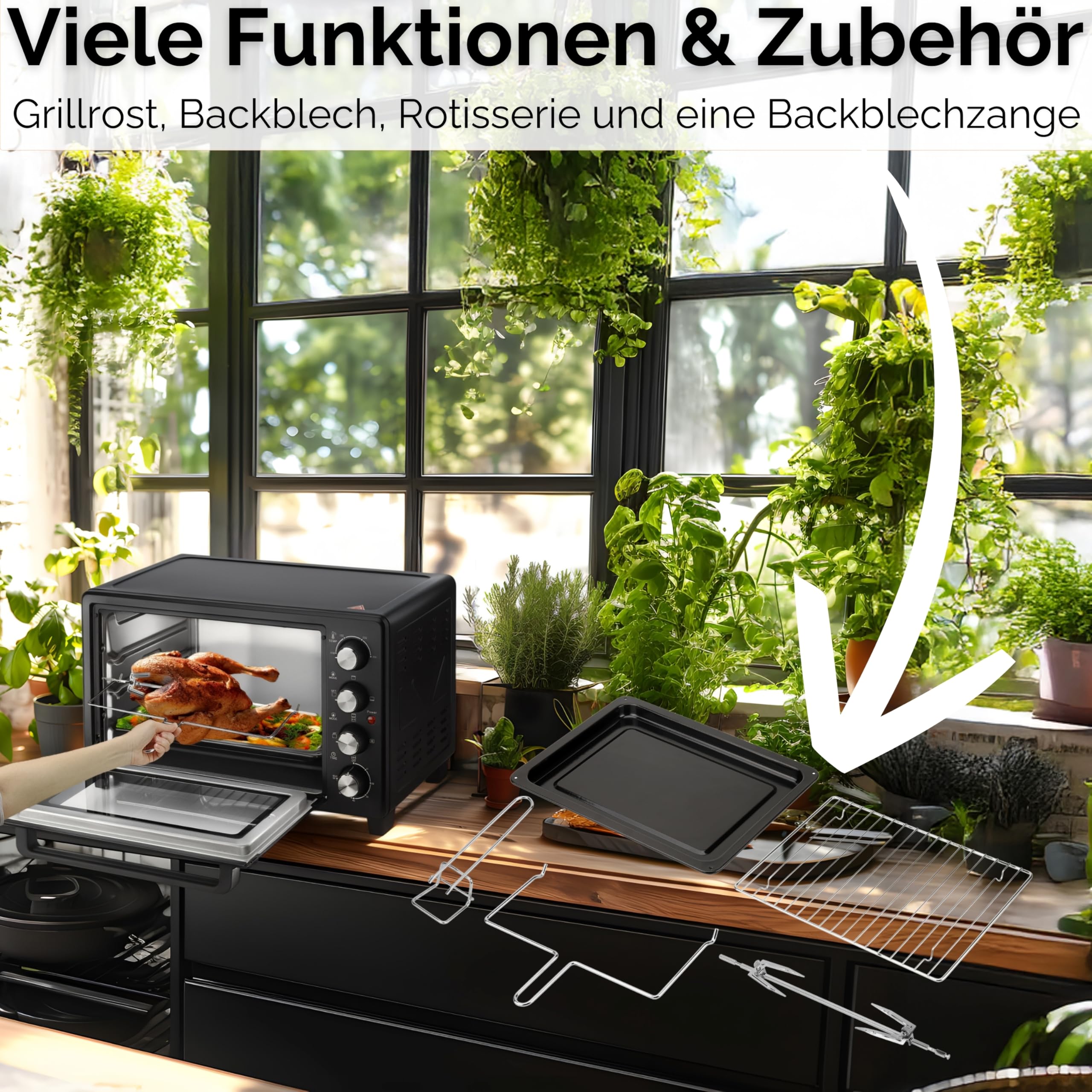 Steinborg® 35 Liter Mini Backofen mit Umluft & Drehspieß Krümelblech Ober- und Unterhitze 1.600 Watt Miniofen mit Timer kleiner Backofen freistehend stufenlose Temperaturregelung bis 230°C