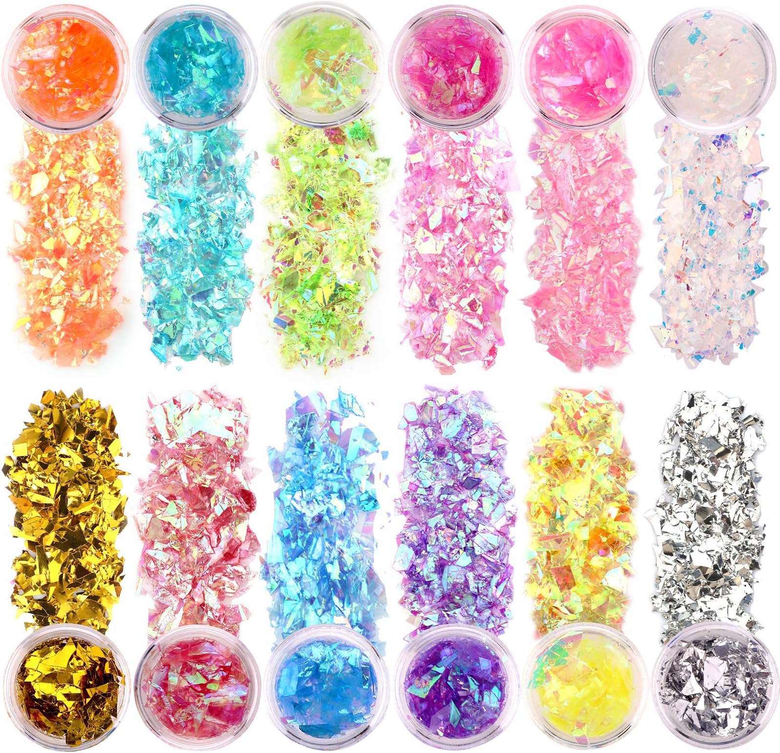 SAVITA 12 Colors Iridescent Glitter Flakes Holographic Nail Sequins