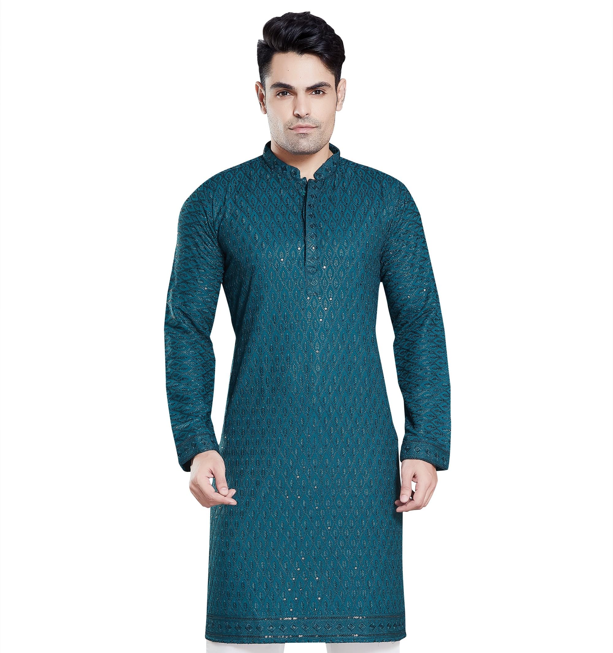 divisive Men's Sequince Embroidered Cotton Blend Only Slim Fit Kurta-picture-26