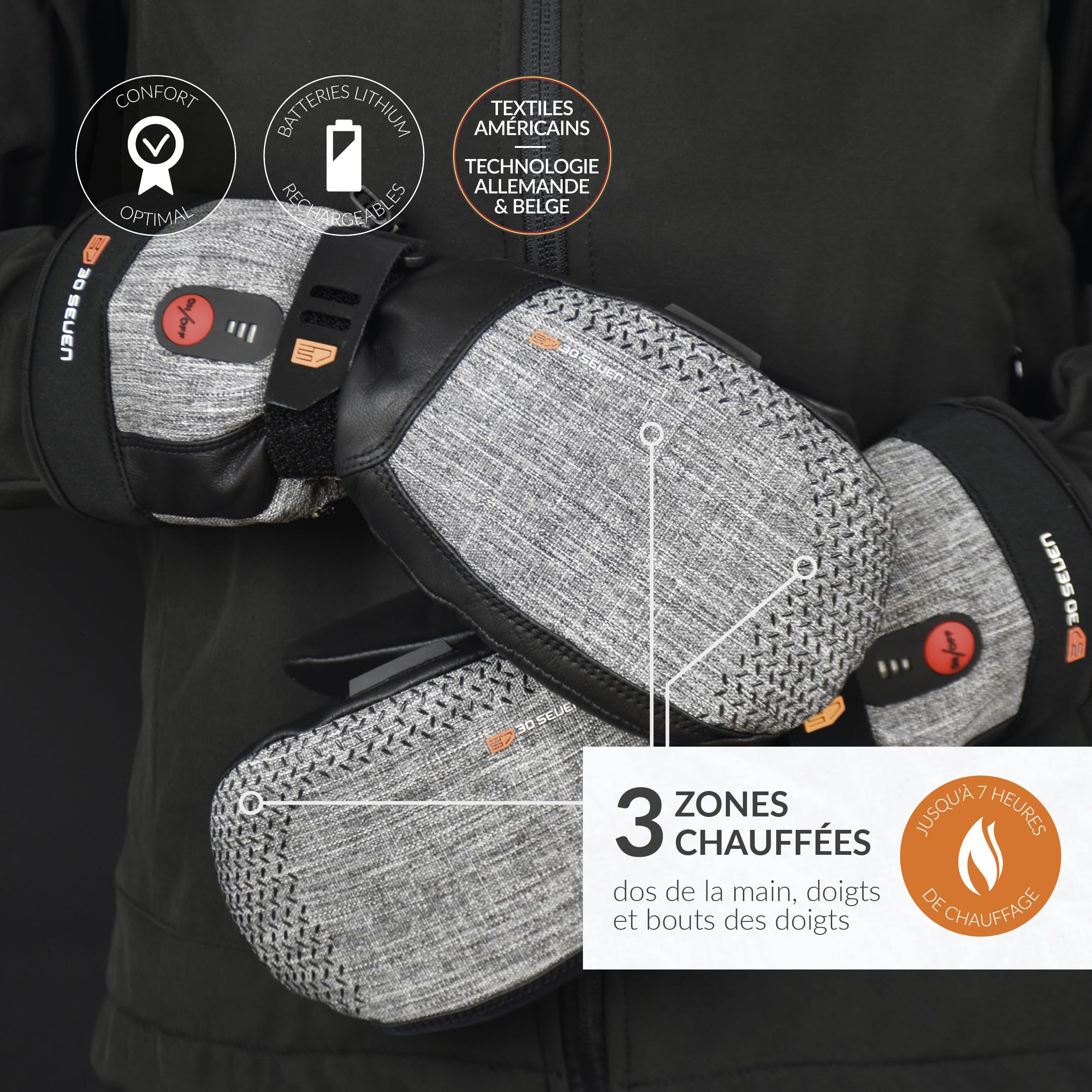 30seven Manoplas deportivas con calefacción, guantes térmicos electrónicos para esquí, snowboard, ropa de exterior impermeable y resistente al viento, para hombre y mujer, gris, 11 - XL