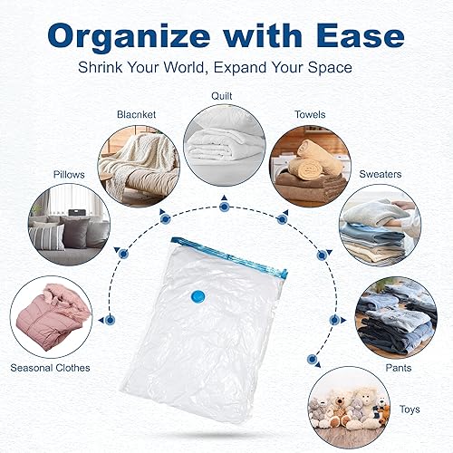 Miniatura 9 de HOUSE DAY Paquete de 30 bolsas de almacenamiento al vacío con bomba eléctrica, 4 tamaños + 2 enrollables (5 cada una), bolsas de sellado al vacío