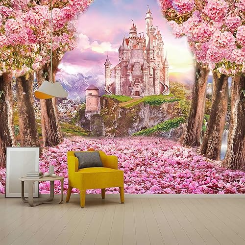 FENDROM Tapiz de castillo, flores rosas en bosque de fantasía, tapices para colgar en la pared, tapices de cuento de hadas para dormitorio, sala de