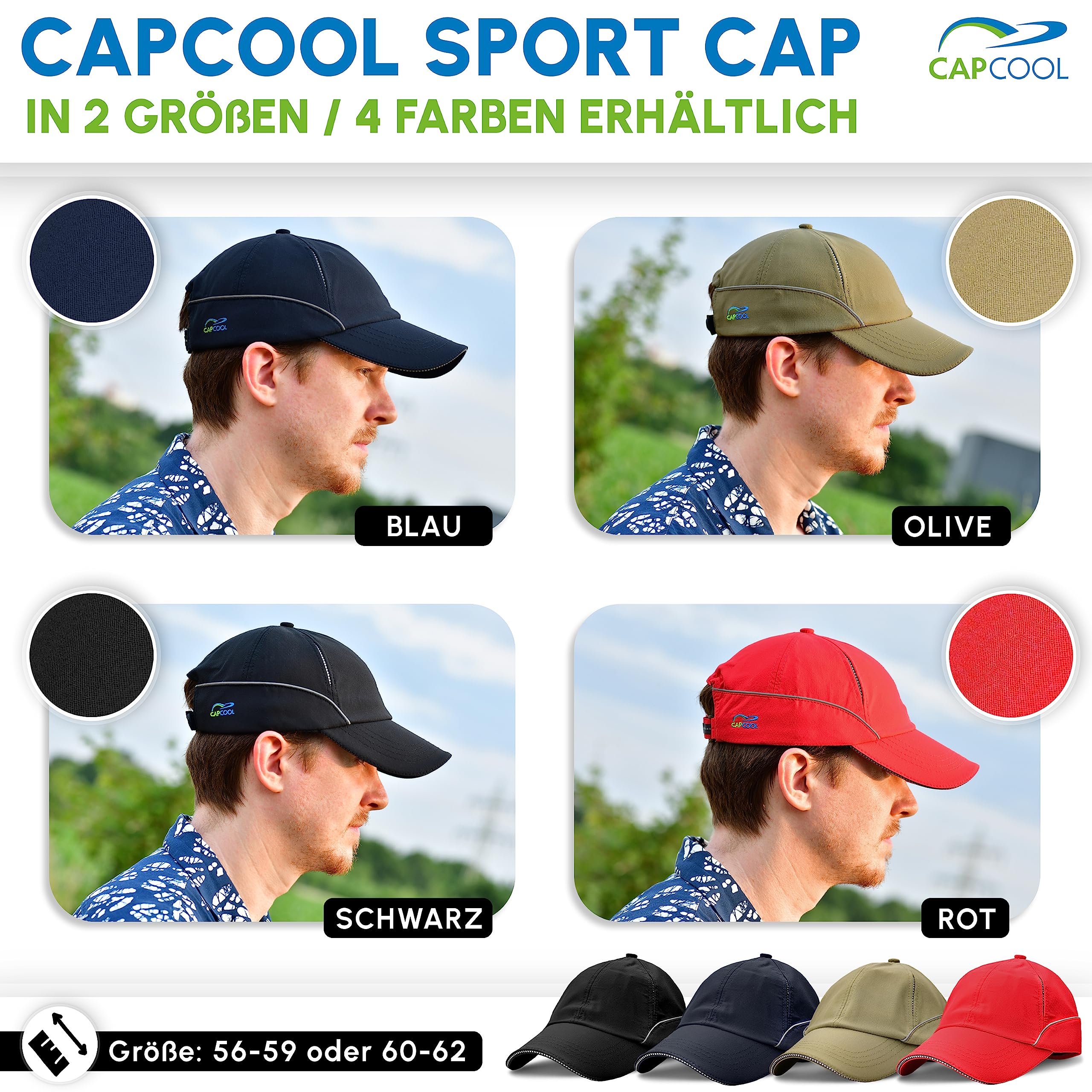 CAPCOOL Baseball Cap [100% UV-Schutz] Verstellbar für Herren und Damen - Atmungsaktiv, Einfarbig, Unisex - Verschiedene Größen/Farben für Sommer/Winter