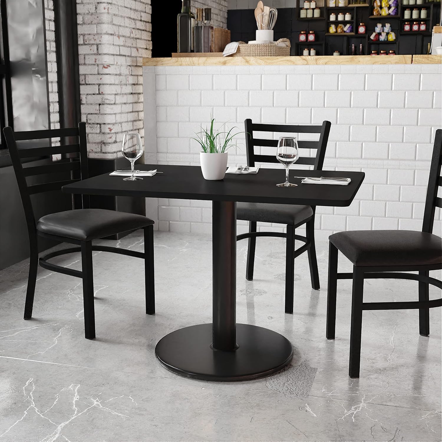 Contemporary 31'' Black Laminate Round-Based Dining Table