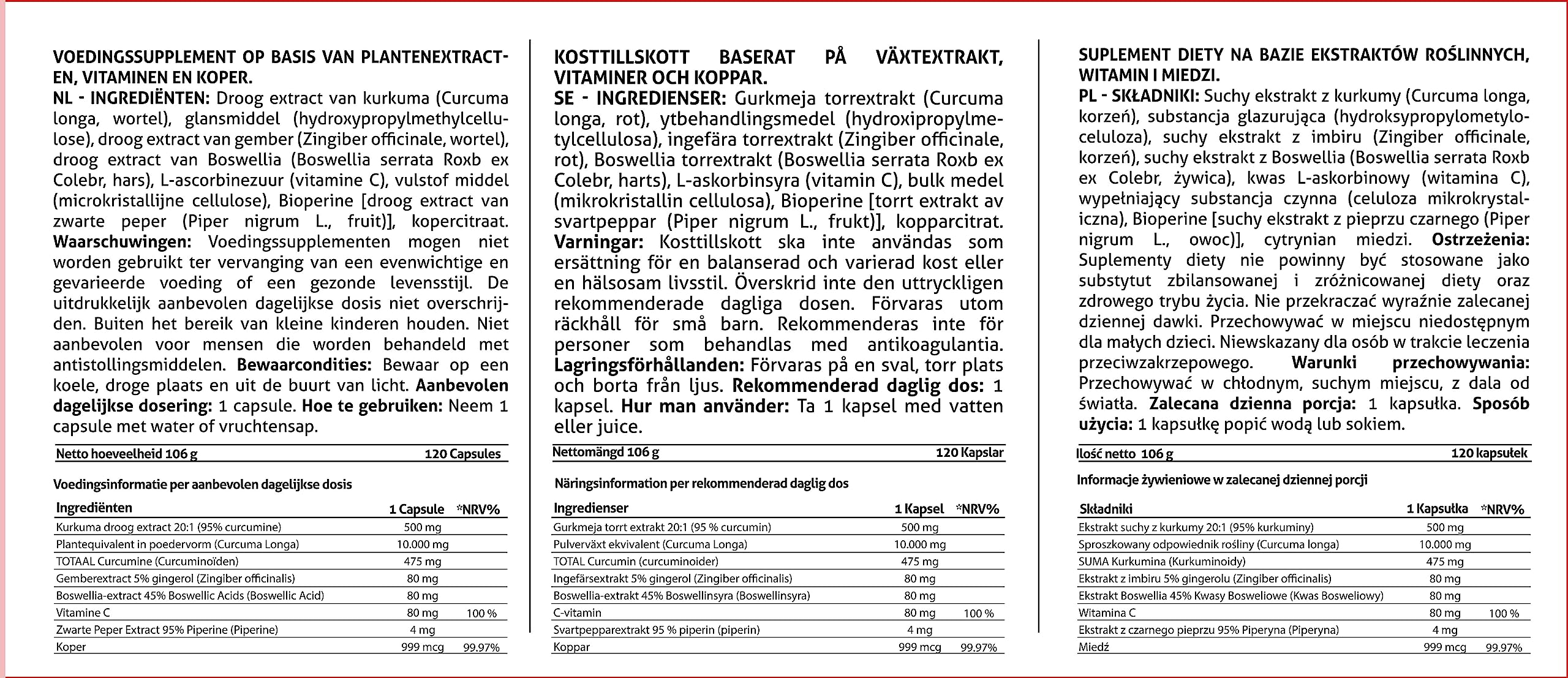 CURCUMA 10000 mg .120 gélules Curcumine pure 95% d'extrait .Gingembre, Poivre noir, Boswellia, Vitamine C et Cuivre | Hautement résorbable | Full Complex