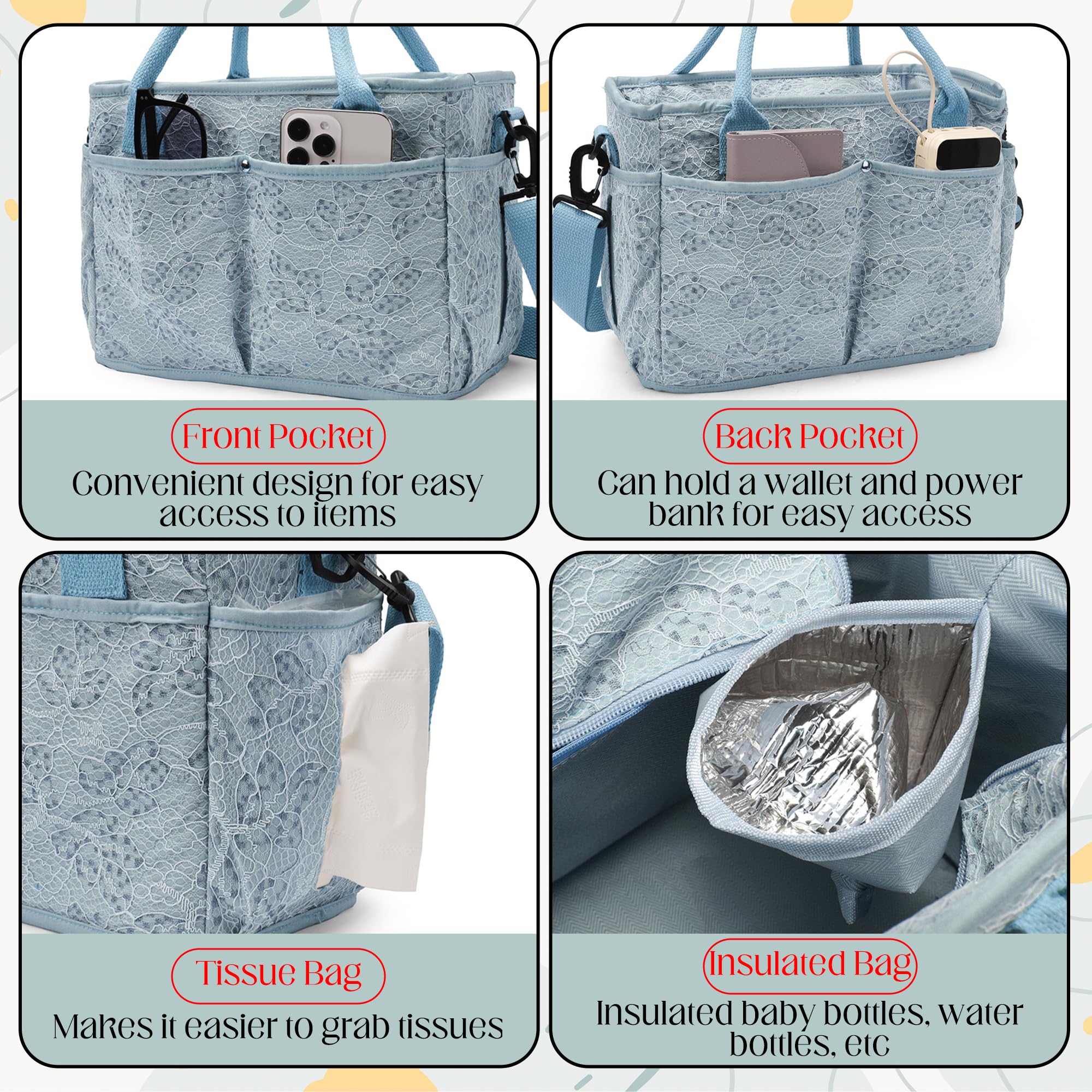 GoaePode Baby Diaper Bag Organiser, Handle & Crossbody Nappy Caddy, Nursery Storage Basket Hanging Stroller - Image 4